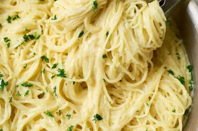 One pot garlic parmesan pasta served in a cozy setting