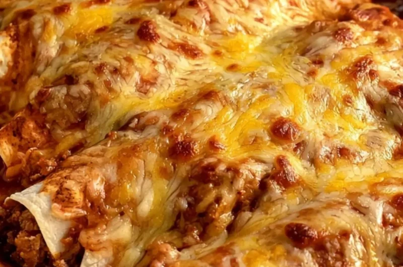Delicious cheesy beef and cheese enchiladas served with fresh toppings