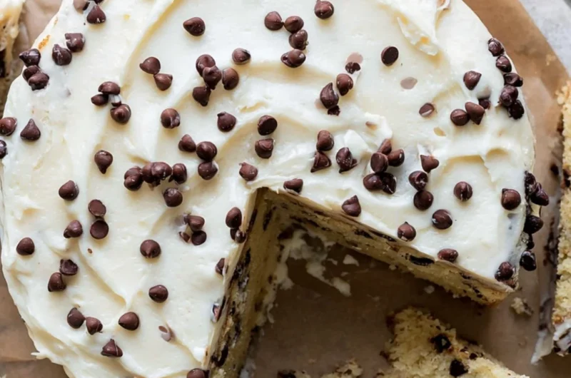Deliciously baked Chocolate Chip Cake with chocolate chips and a golden crust.