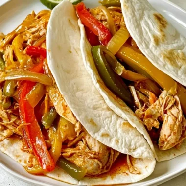 Slow cooker chicken fajitas served in a bowl with fresh toppings.