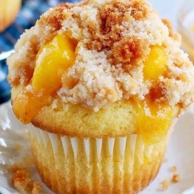 Delicious peach cobbler muffins with crumble topping fresh out of the oven