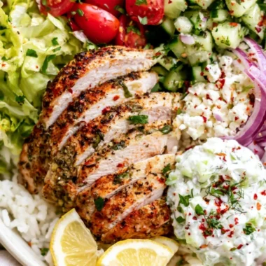 Delicious Lemon Herb Greek Chicken Bowls with fresh vegetables and grains