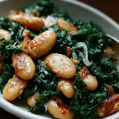 Pan-fried beans served with sautéed kale in a vibrant dish