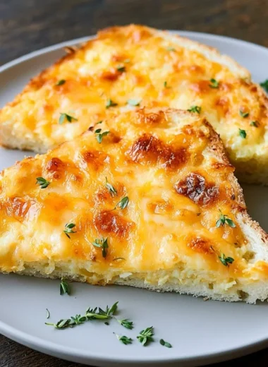Savory egg and cheese toasts on a plate, ready to be enjoyed for breakfast.