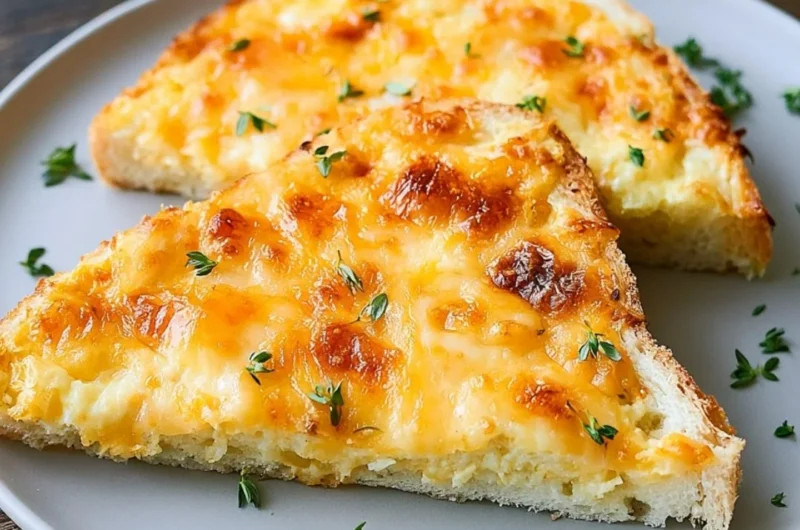 Savory egg and cheese toasts on a plate, ready to be enjoyed for breakfast.