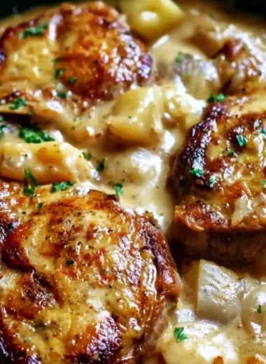 Delicious smothered pork chop casserole with scalloped potatoes