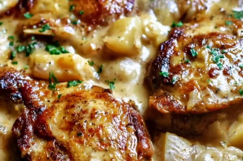 Delicious smothered pork chop casserole with scalloped potatoes