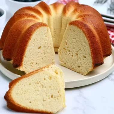 Delicious million dollar pound cake slice with golden crust