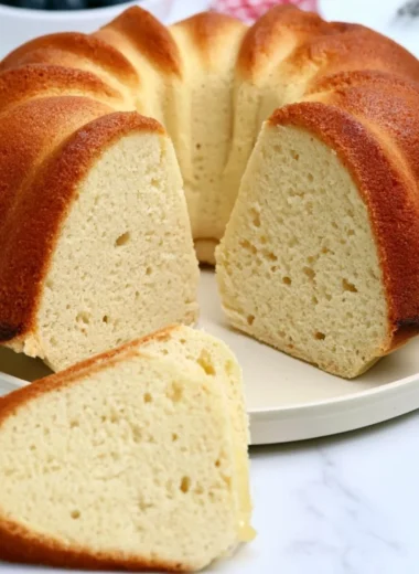 Delicious million dollar pound cake slice with golden crust