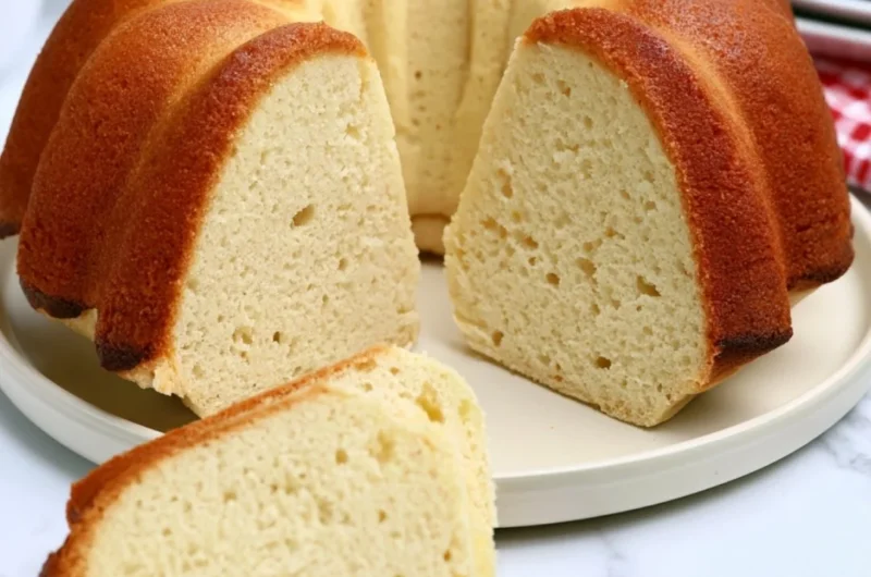 Delicious million dollar pound cake slice with golden crust