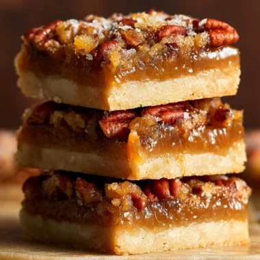 Delicious pecan pie bars topped with caramel and pecans, perfect dessert treat.