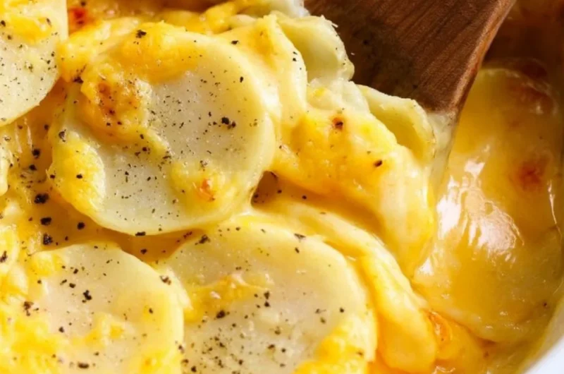 Delicious scalloped potatoes baked with cheese and herbs