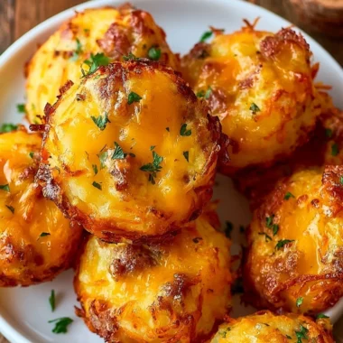 Plate of crispy Sausage Hashbrown Bites served with dipping sauce