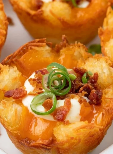 Loaded tater tot cups filled with gooey cheese, perfect party appetizer