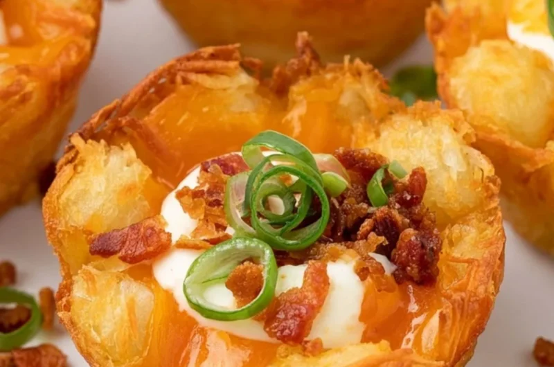Loaded tater tot cups filled with gooey cheese, perfect party appetizer